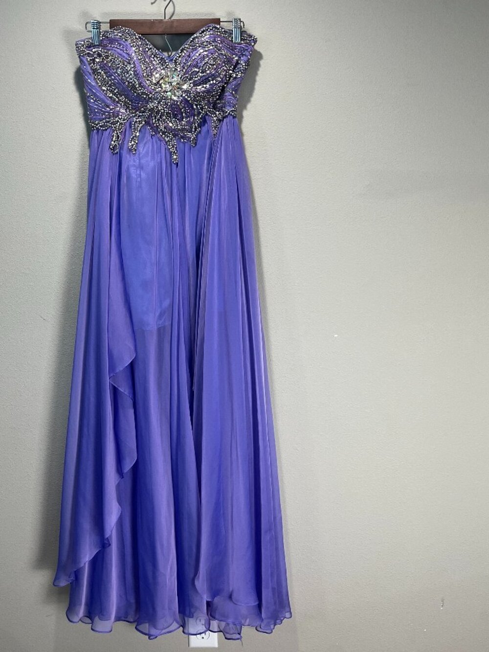 Sherri Hill Strapless Beaded/Rhinestone Chiffon Dress Women's 8 Butterfly fairy